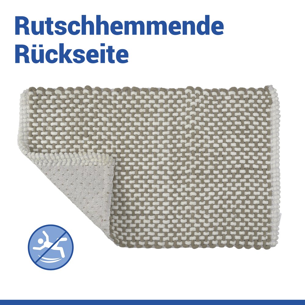 Tapis de bain Mod. Covelo blanc-beige, 50 x 80 cm  antidérapant et lavable jusqu'à 30 °C
