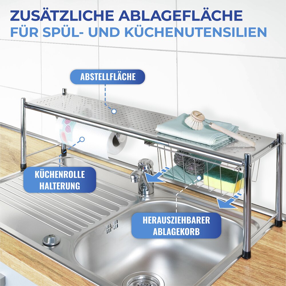 Étagère pour évier Expando  avec panier de rangement extractible