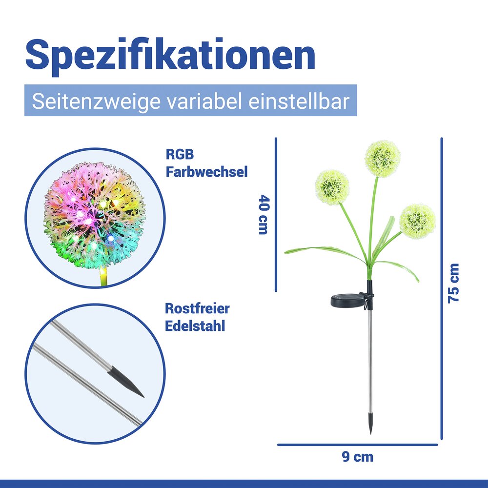 LED Gartenstecker Pusteblume Solar, 2er Set  solarbetriebene Gartenbeleuchtung