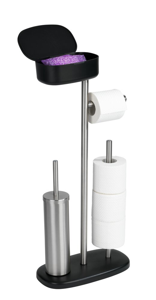 Combiné WC avec boîte de rangement Rivazza noir  porte-brosse WC et dérouleur papier