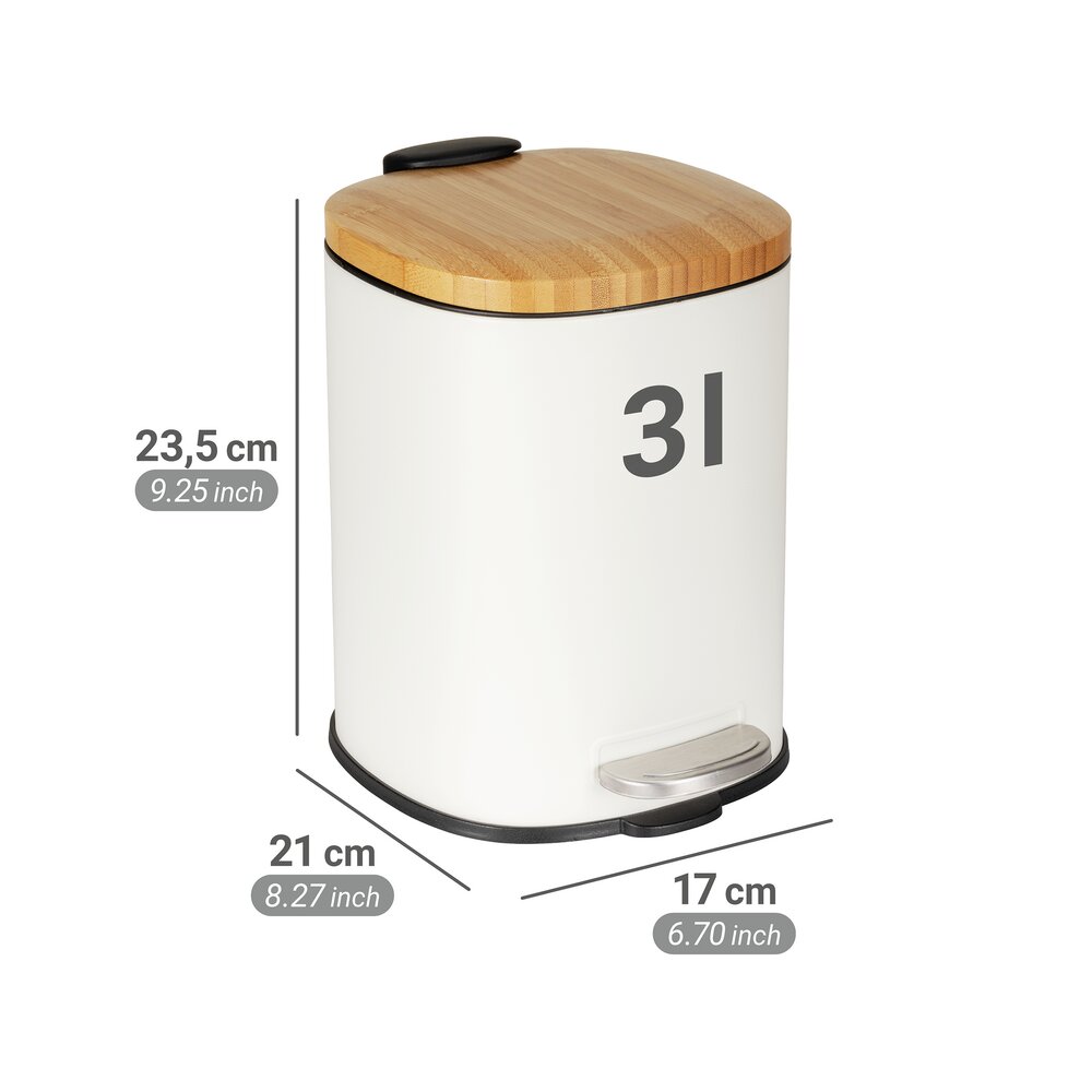 Pedaalemmer Mod. Fianema, wit, 3L, metaal/bamboe, Easy-Close