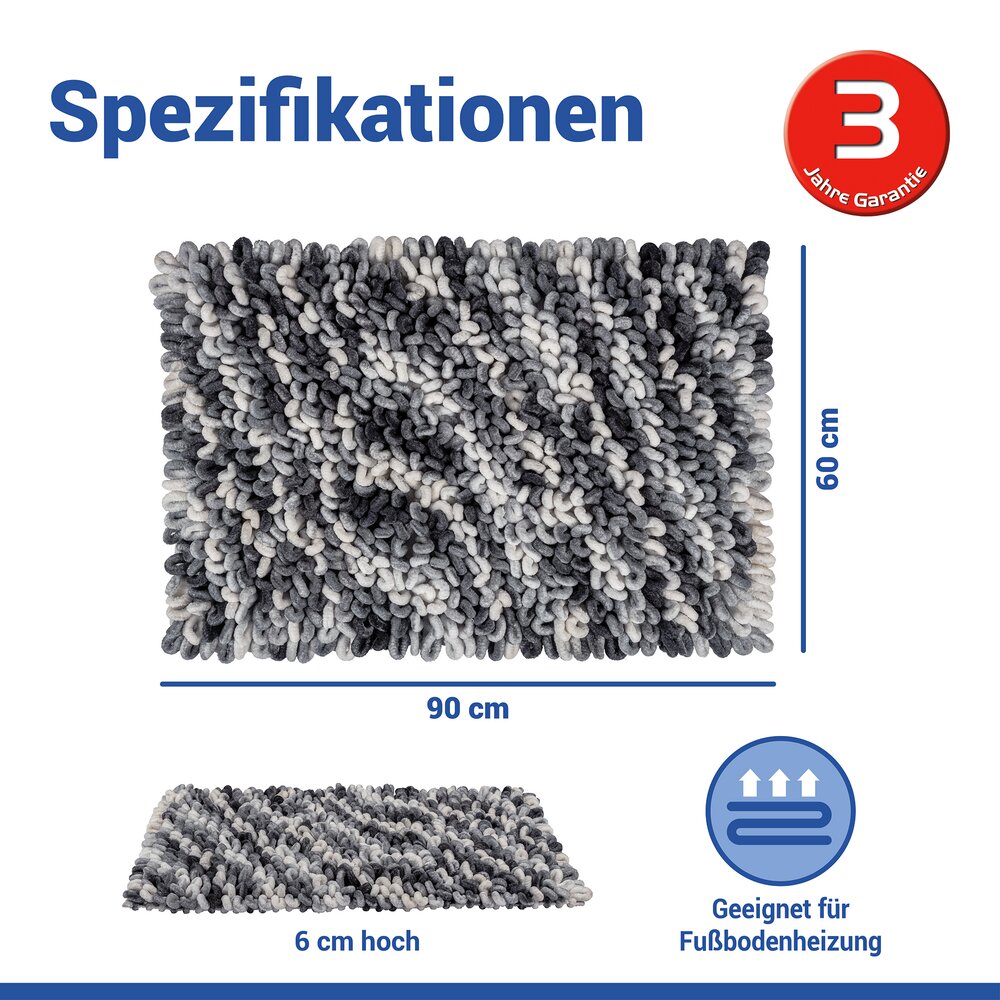 Tapis de bain Mod. Lerici gris-bleu, 60 x 90 cm  antidérapant et à séchage rapide