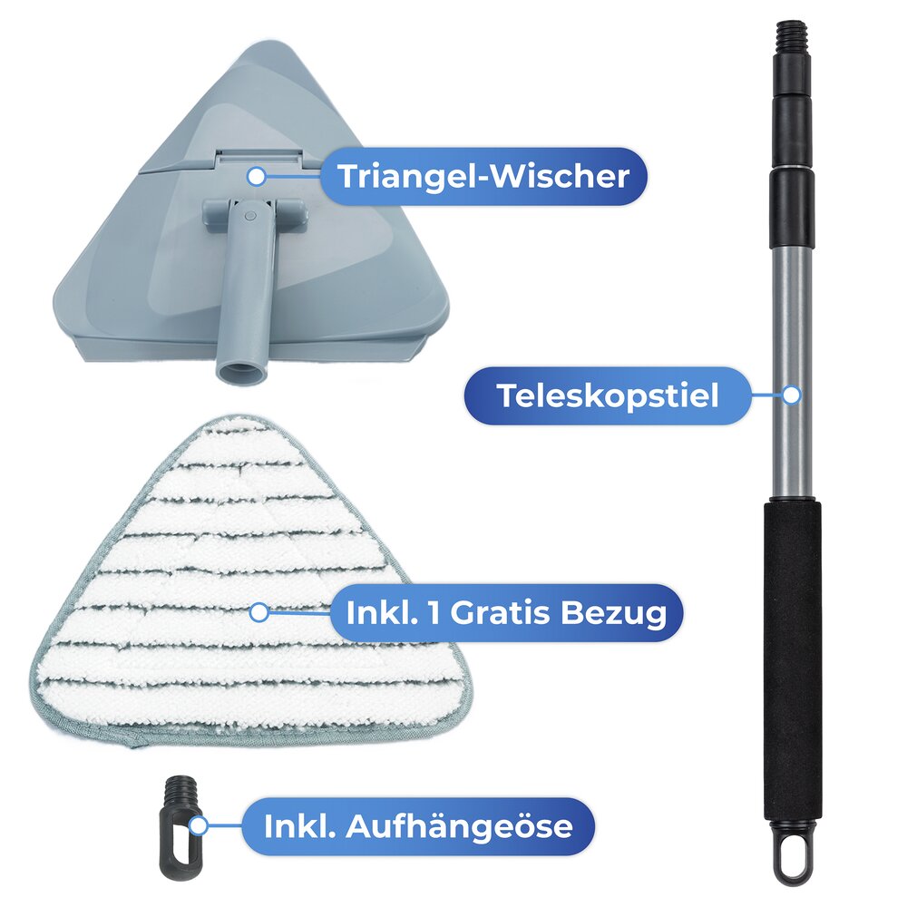 Vloerwisser Mod. Triangel, grijs, kunststof, telescopisch 56-122 cm, 24x76,5 cm