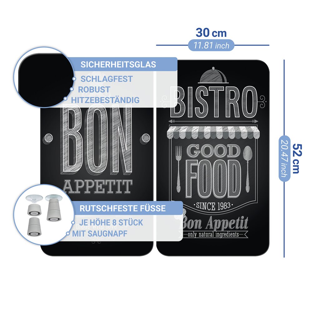 Plaque de Recouvrement Universelle Mod. Bon Appetit, set de 2  pour tous les types de cuisinières