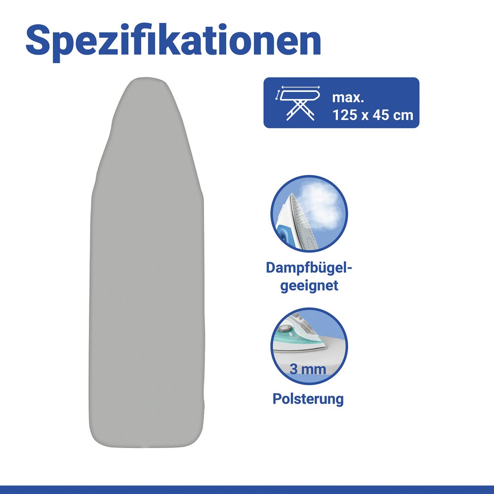 Bügelbrettbezug Mod. Basic S/M  passend bis 125 x 45 cm, dampfbügelgeeignet