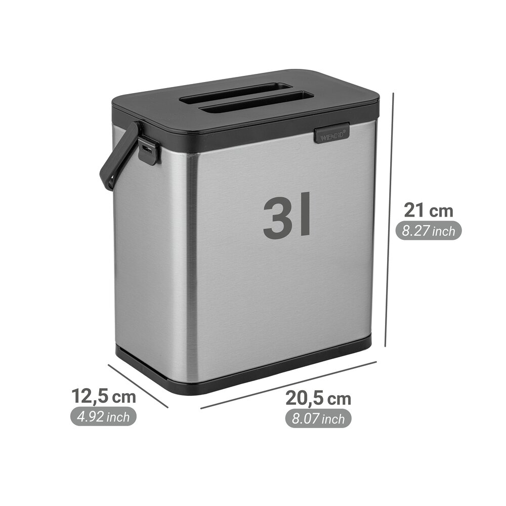 Abfallsammler Mod. Colin 3L, silber, Edelstahl/Kunststoff  mit Anti-Fingerprint-Finish