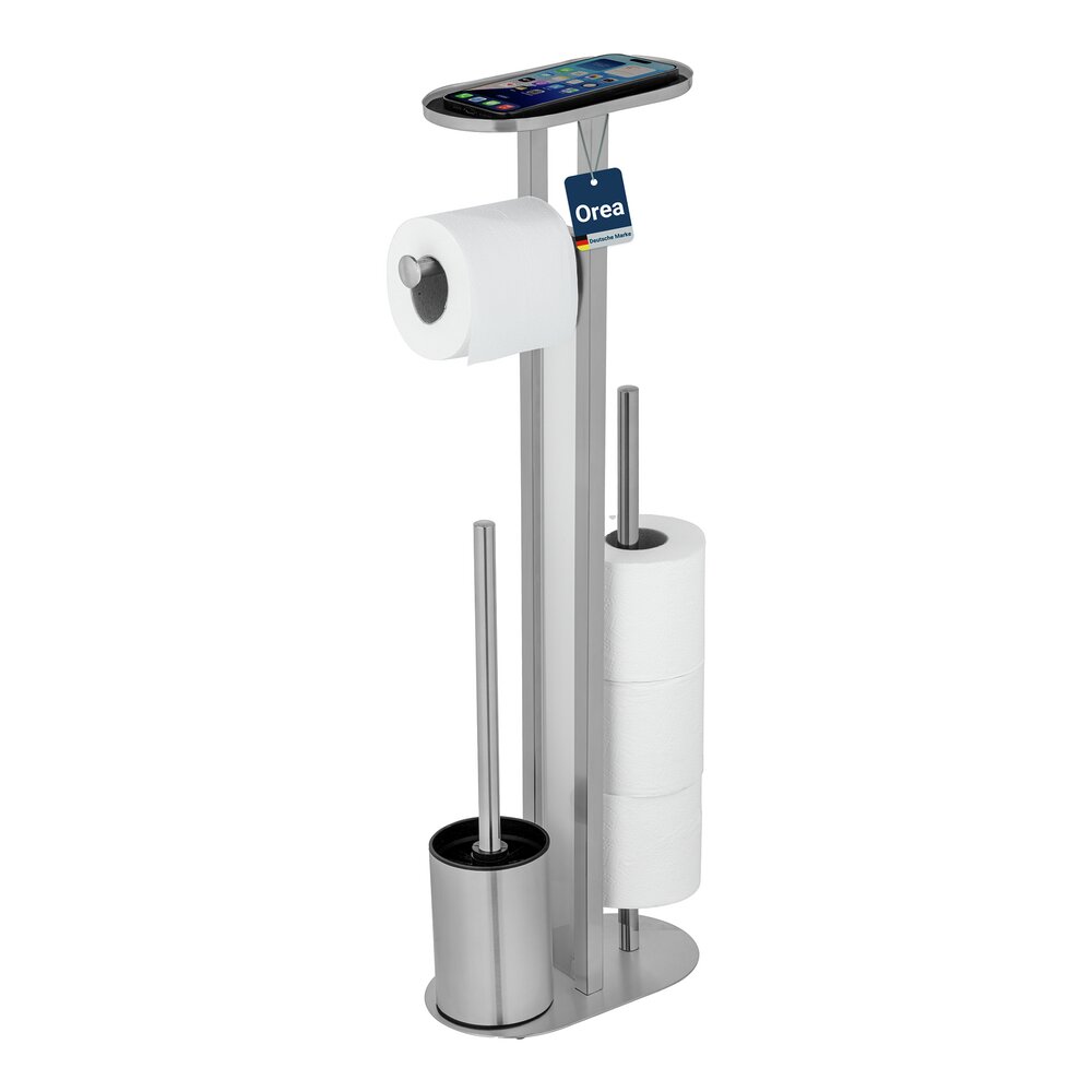 Combiné WC Mod. Orea Acier inoxydable mat  avec tablette et porte-rouleaux de rechange