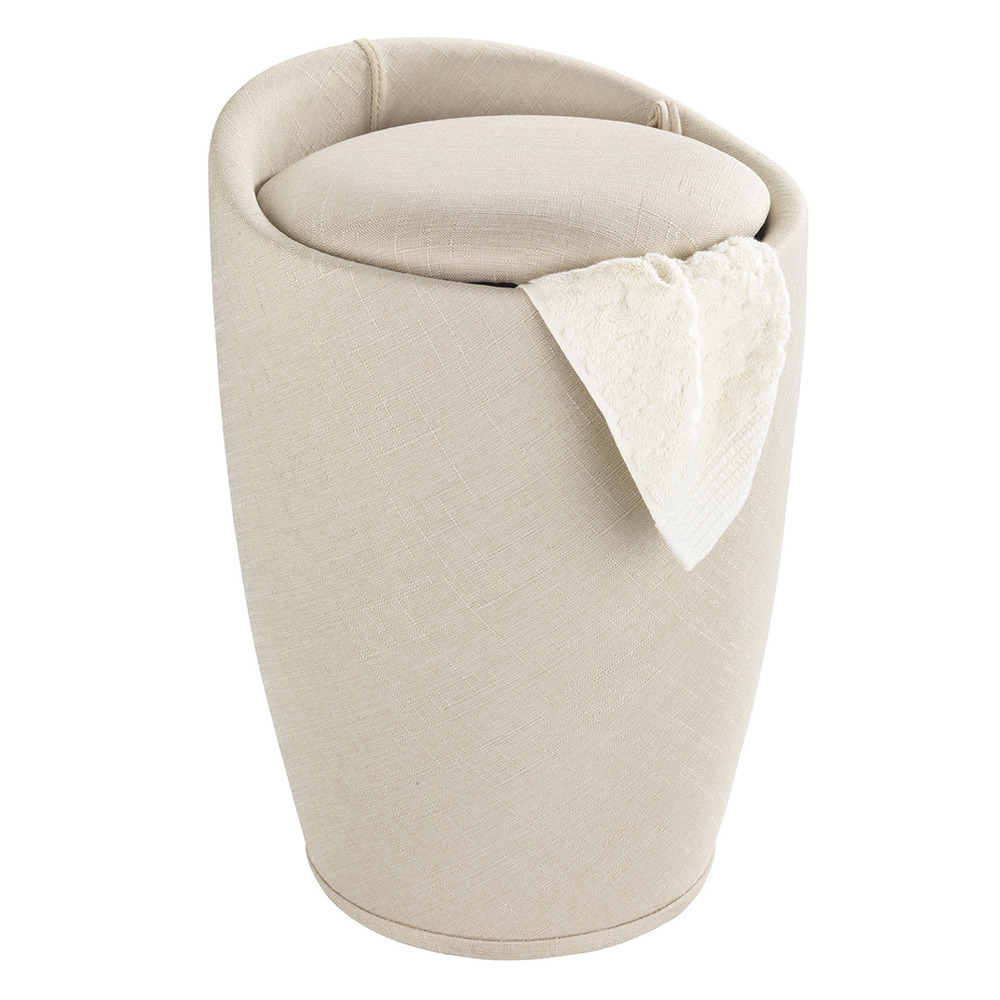 Hocker Mod. Candy Beige Leinenoptik  Badhocker, mit abnehmbarem Wäschesack