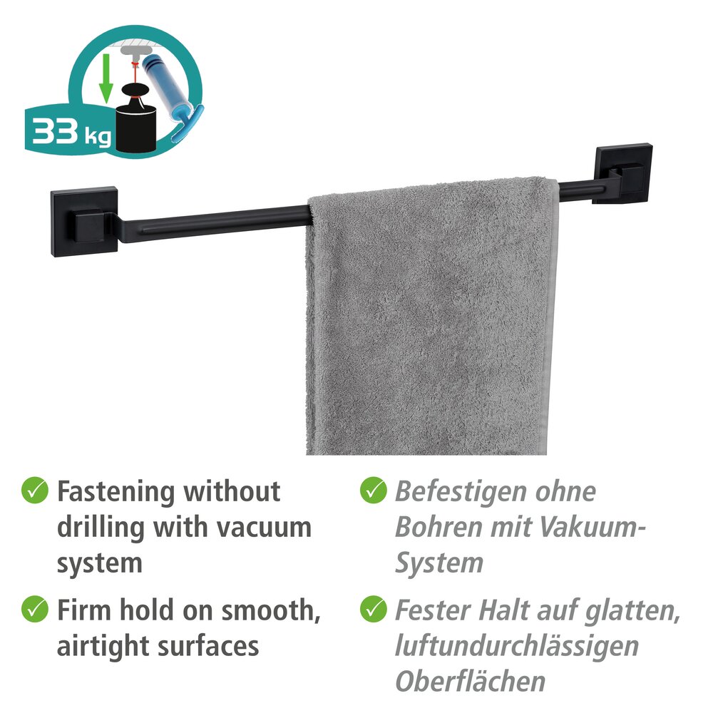 Barre porte-serviettes Vacuum-Loc® Quadro Noir  Fixer sans percer