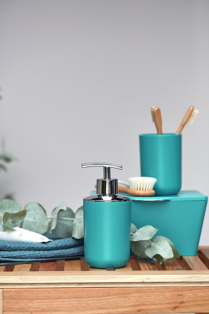 Bad-Accessoire Set Mod. Brasil Petrol, 4-teilig   Seifenspender, WC-Garnitur, Zahnputzbecher, Kosmetikeimer