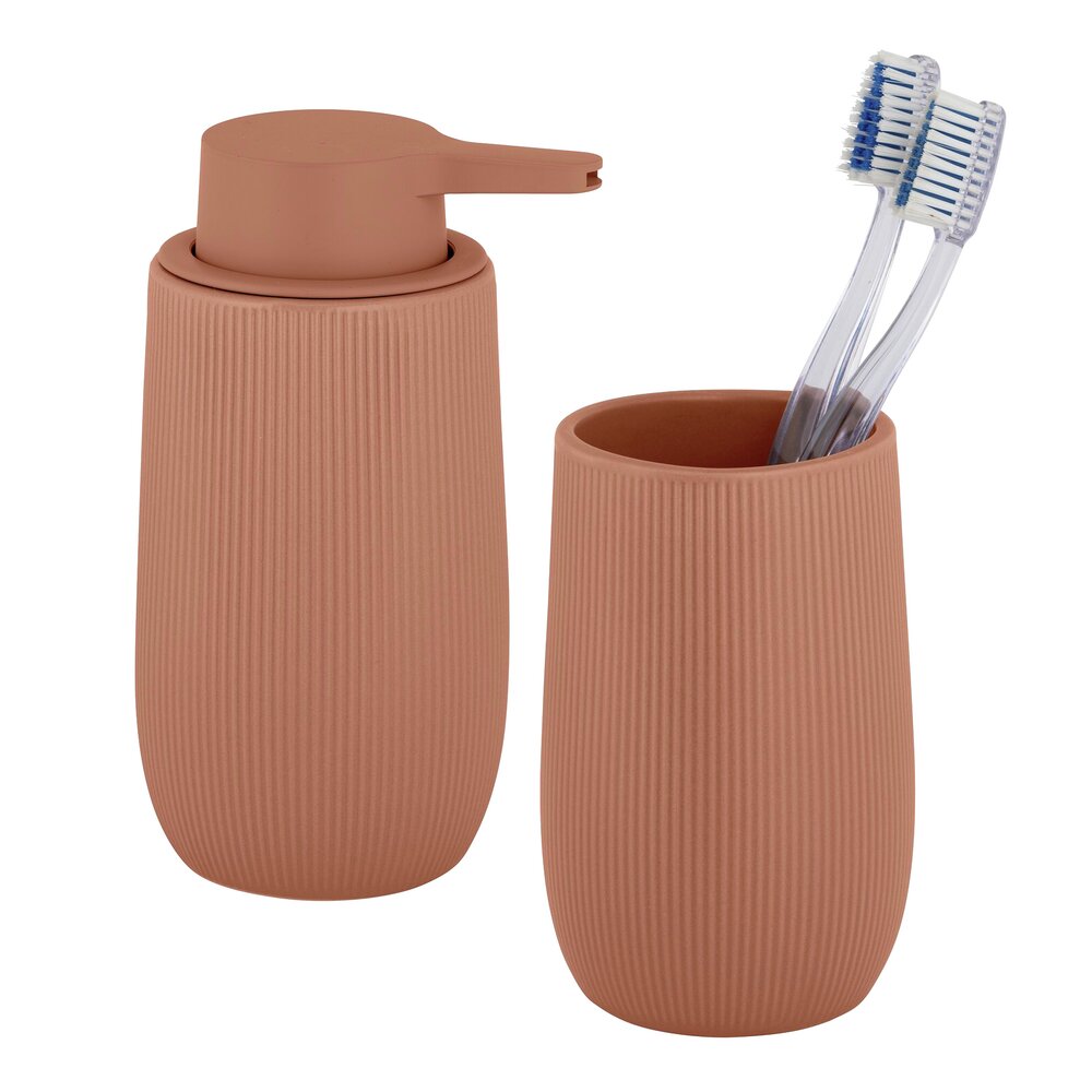 Bad-Accessoire Set Mod. Fablo Braun, 2-teilig  aus hochwertiger Keramik