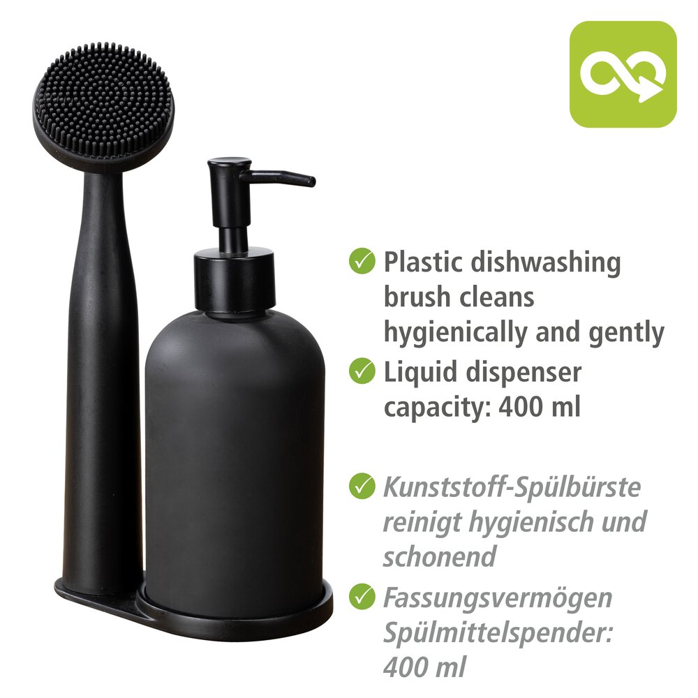 Set de rinçage Mod. Piedo, noir, verre et plastique, 12x9x25 cm  brosse durable et élégante