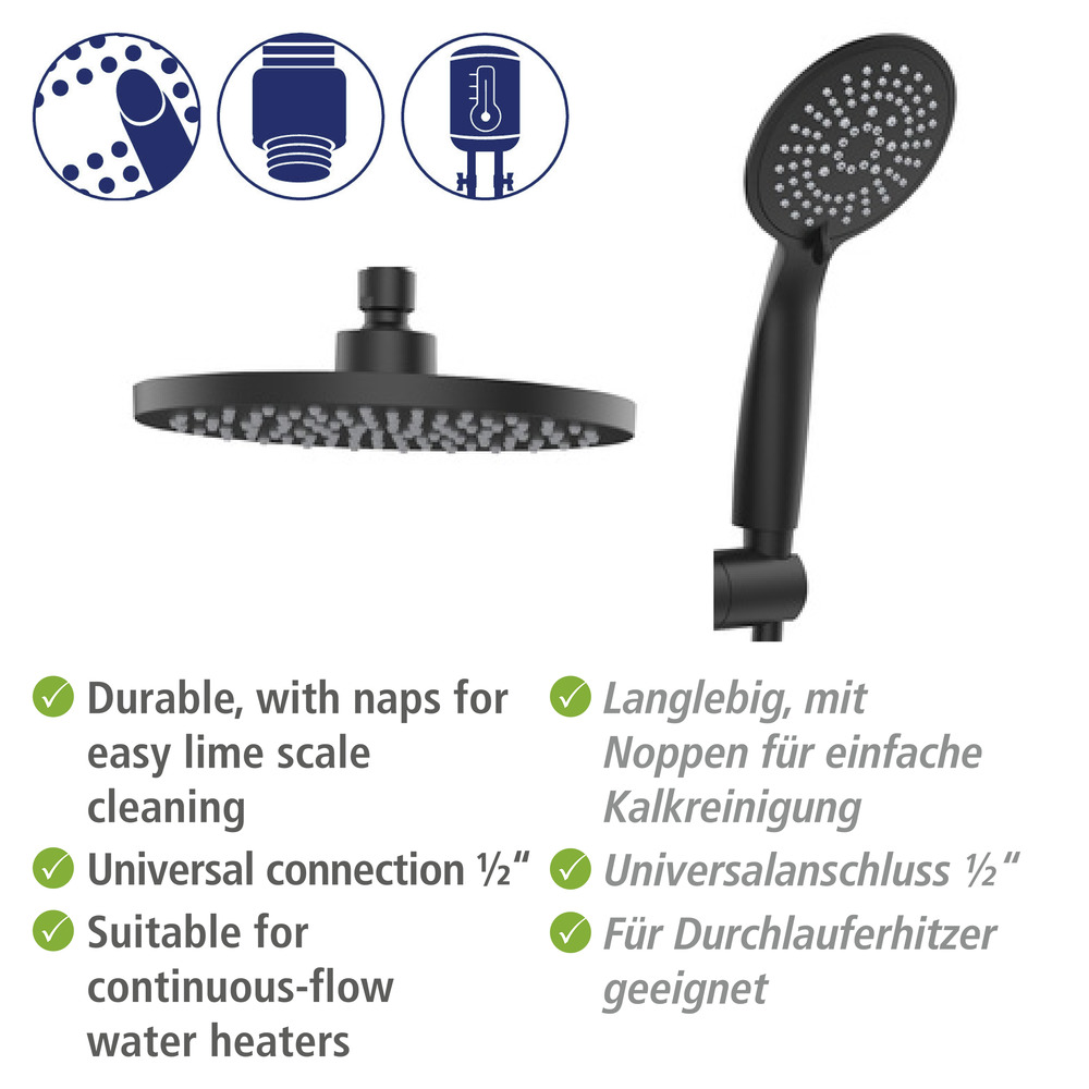 Duschsystem Mod. Young Eco mit Armatur Schwarz  inkl. 2 Watersaving Regulatoren