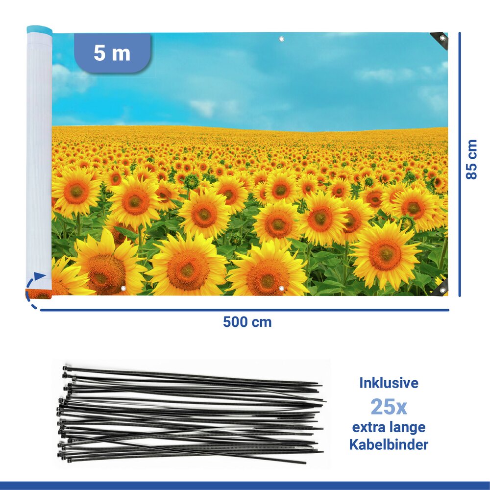 Balkon-Sichtschutz Mod. Sonnenblumenfeld, 5 m  UV- und witterungsbeständig