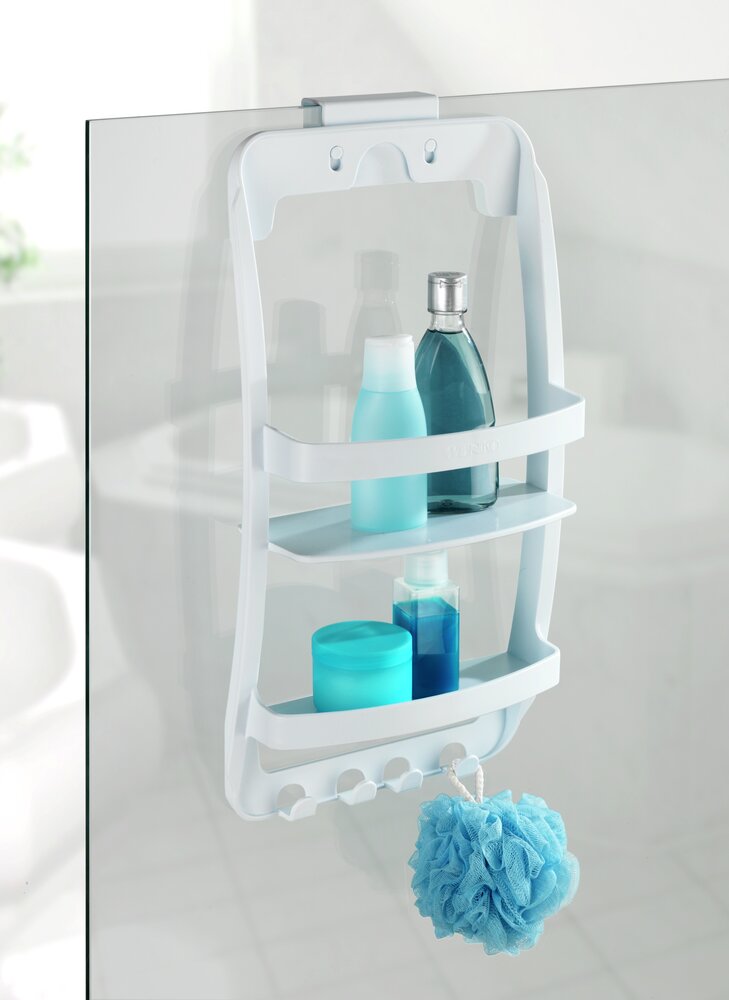 Etagère de douche universelle  avec 2 paniers de rangement et 4 crochets