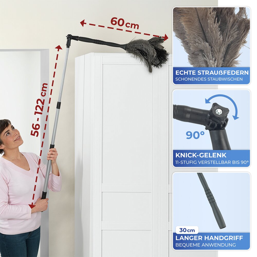 Straußenfeder Staubwedel inkl. Stiel  knickbar