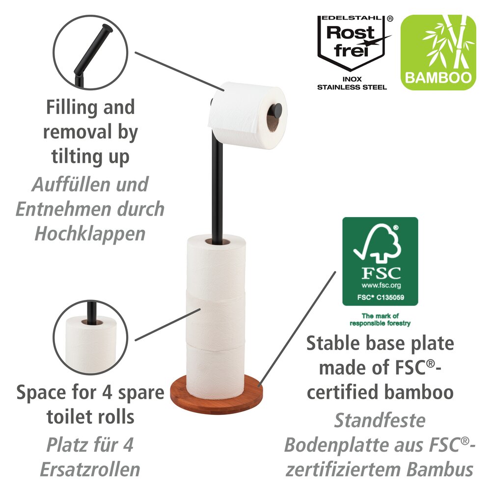 Distributeur de papier toilette sur pied 2 en 1 Serro  en bambou solide