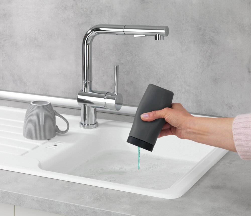 Spülmittelspender Mod. Easy Squeez-e Grau  aus auslaufsicherem Silikon