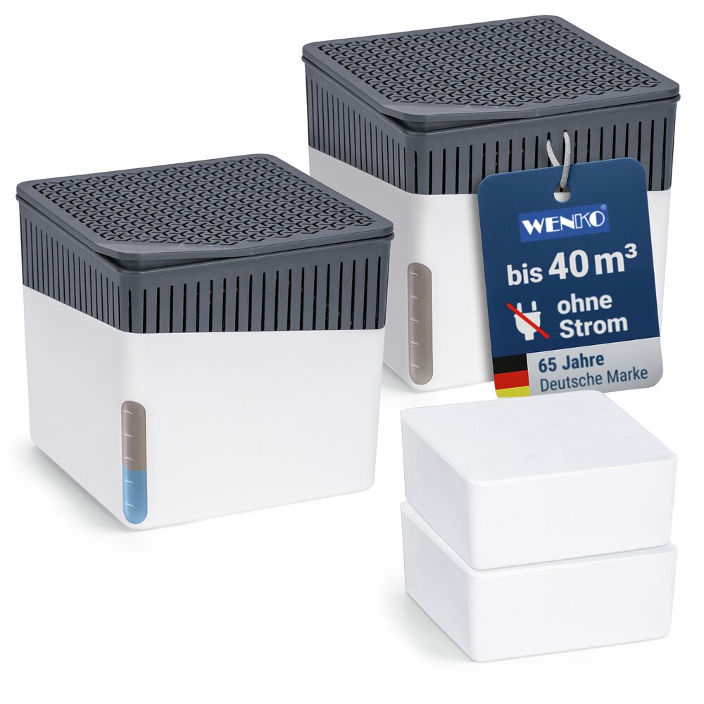 Raumentfeuchter Mod. Cube Weiß 500 g, 2er Set  beugt Schimmel und Gerüchen vor
