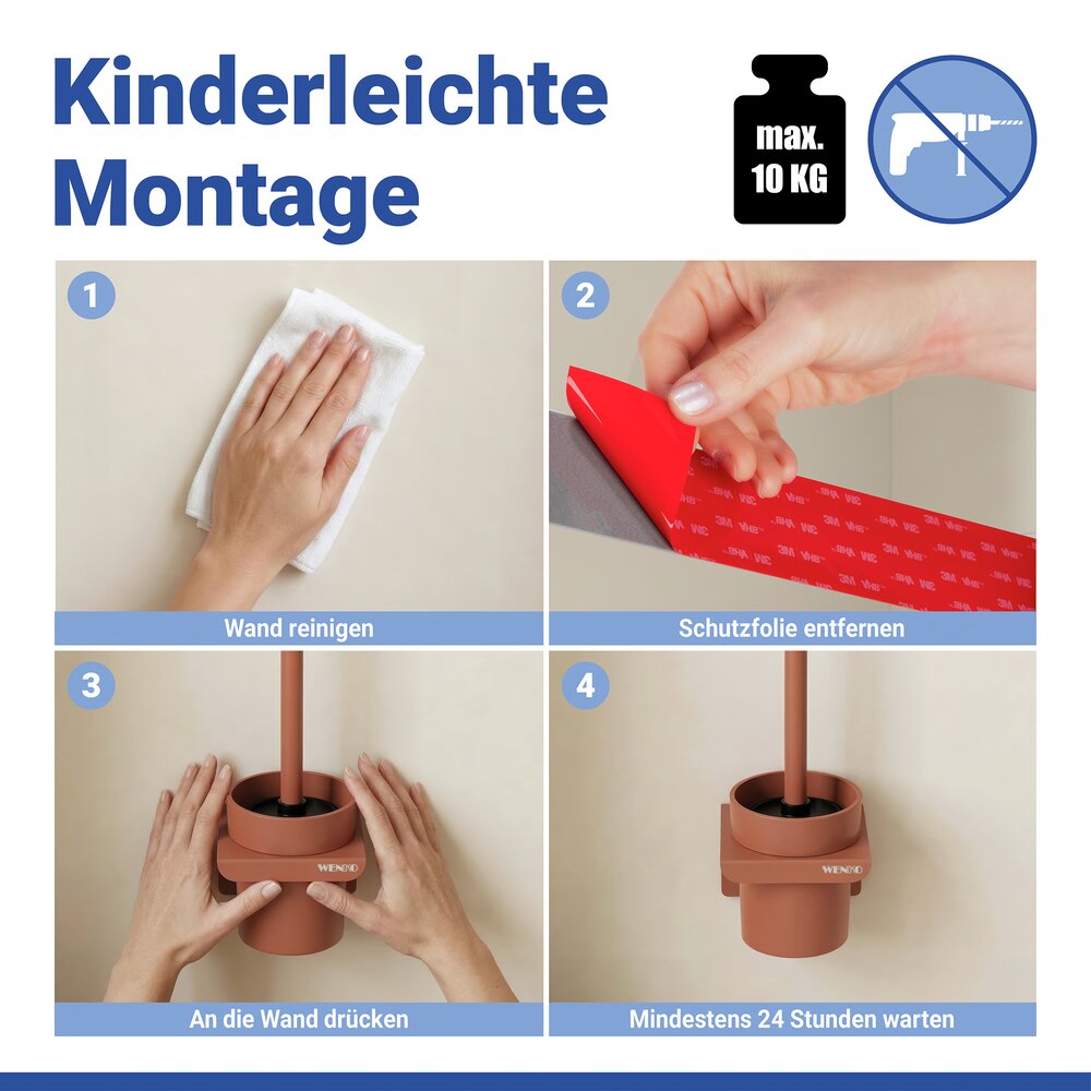Turbo-Loc® WC-Garnitur Mod. Lizan Braun  mit Silikon-Bürstenkopf, Befestigen ohne Bohren