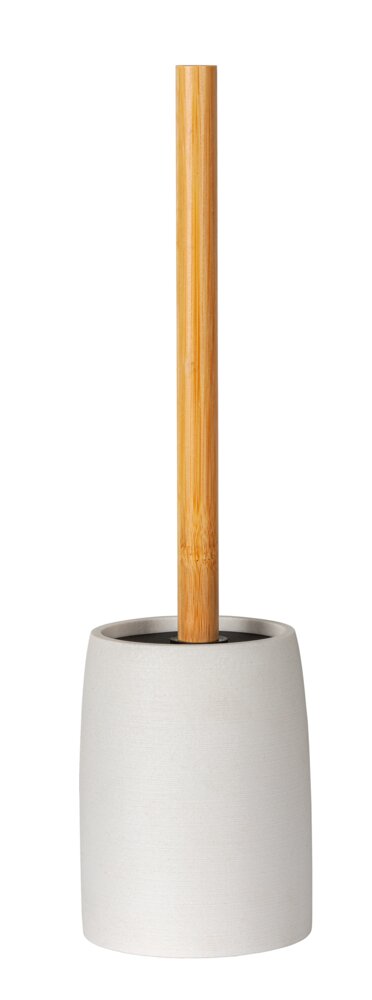 Garniture WC Mod. Altavalle, blanc, polyrésine, bambou, 38.5x10.5 cm  tête de brosse noire interchangeable