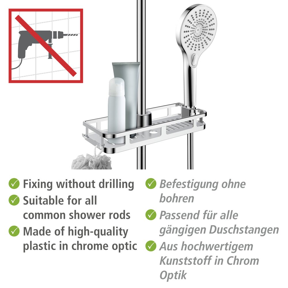 Tablette de douche Libertà Chrome  avec crochet et support de pommeau de douche