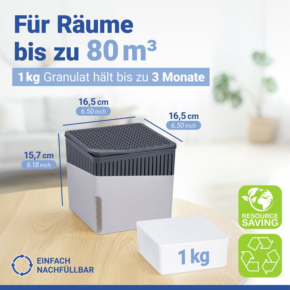 Luchtontvochtiger Mod. Cube Grijs 1000 g