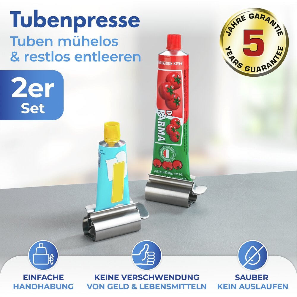 Presse à tubes en ACIER INOXYDABLE, set de 2  vider les tubes jusqu'à la dernière goutte