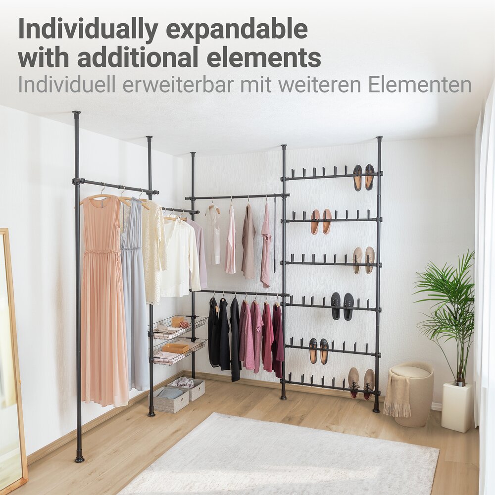 Garderobenstange Edelstahl Teleskop-Kleiderstange 70–103 Cm – Ausziehbar, Schwarz, Klemmstange Ohne Bohren Für Schrank, Kleiderschrank, Bad & Balkon