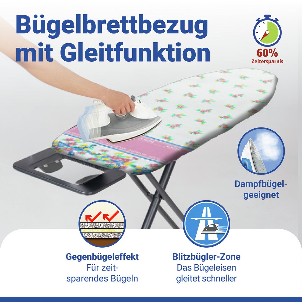 Bügelbrettbezug Mod. Blitzbügler M  passend bis 127 x 45 cm, bis zu 60 % Zeitersparnis