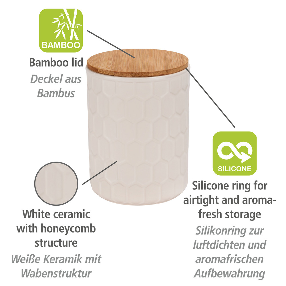 Aufbewahrungsdose Mod. Maya 1,3 L, FSC  Vorratsdose aus Keramik mit Bambus-Deckel