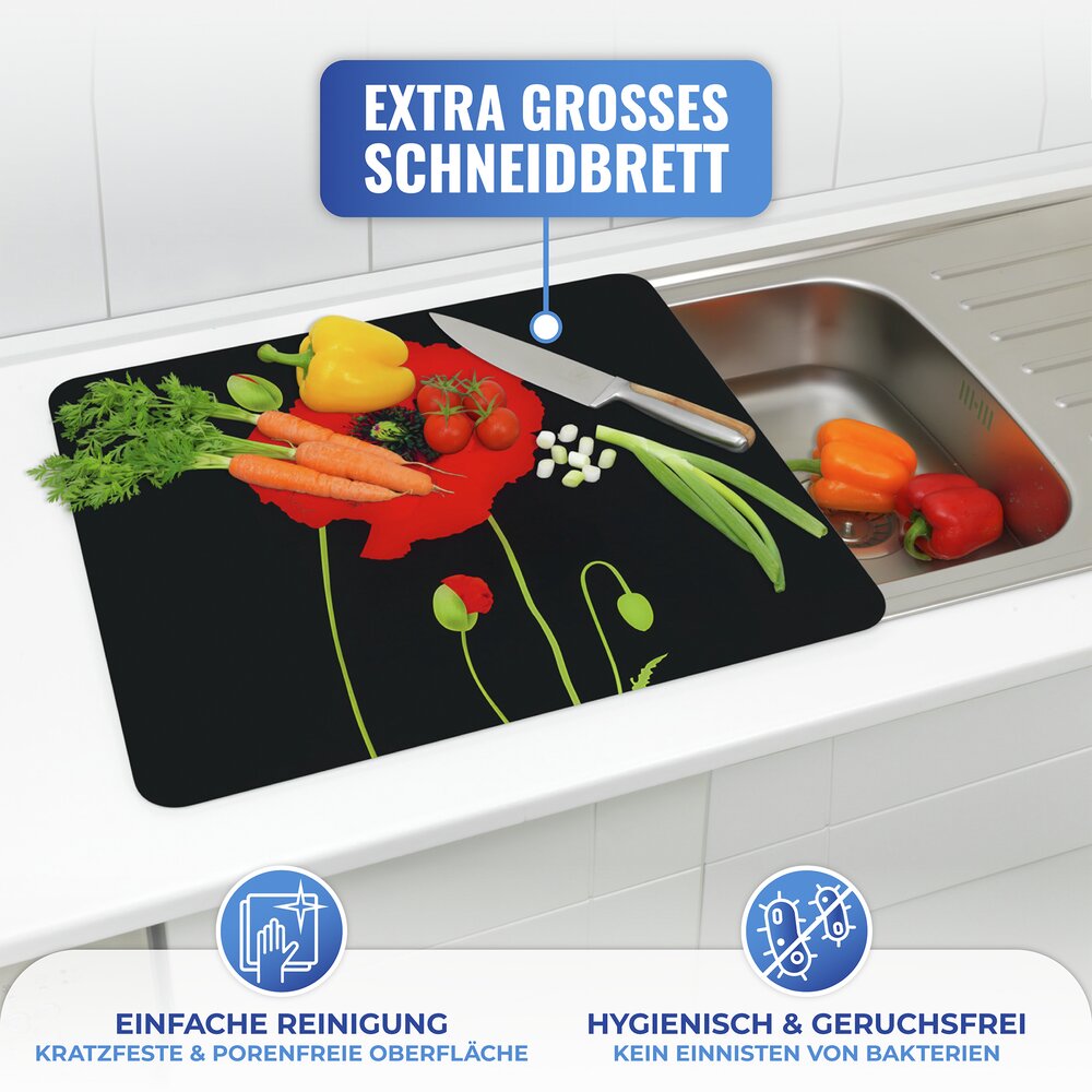 Multi-Platte Mod. Mohn  Spritzschutz, Herdblende, Schneidbrett