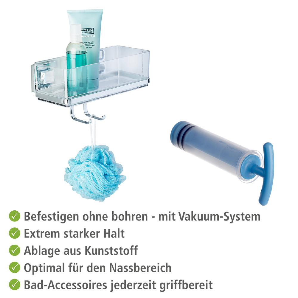 Vacuum-Loc® Edelstahl Wandablage mit Haken Mod. Quadro  Befestigen ohne bohren