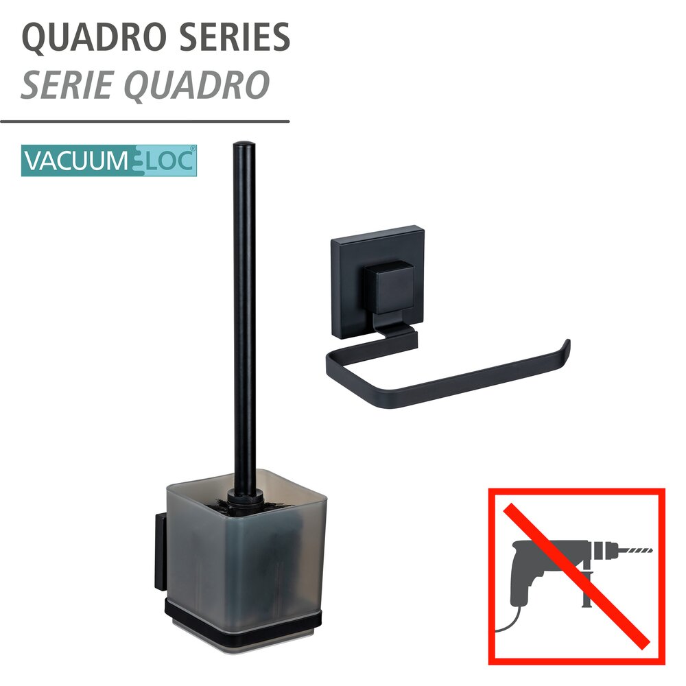 WC-Set Mod. Vacuum-Loc® Quadro, schwarz, Edelstahl/Kunststoff, 9,5x37x12,5 cm  ohne bohren, jederzeit repositionierbar