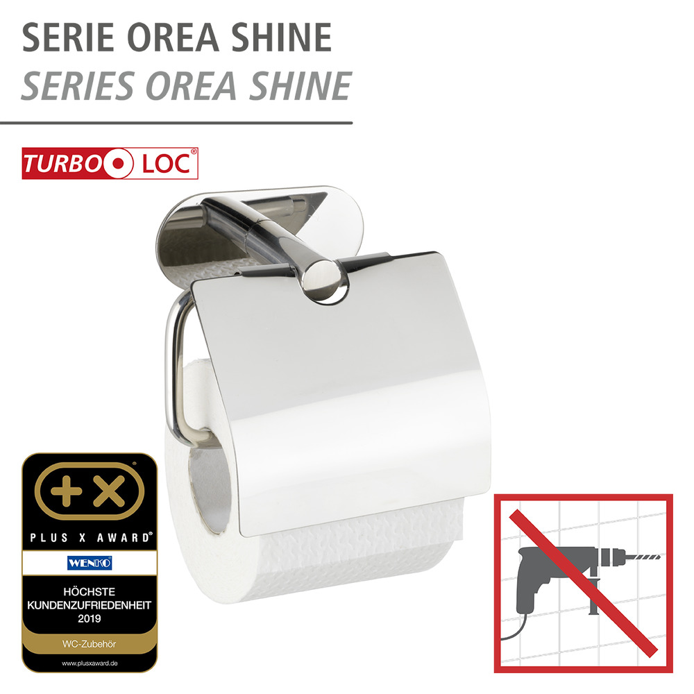 Turbo-Loc® Edelstahl Toilettenpapierhalter mit Deckel Mod. Orea Shine  mit Deckel 