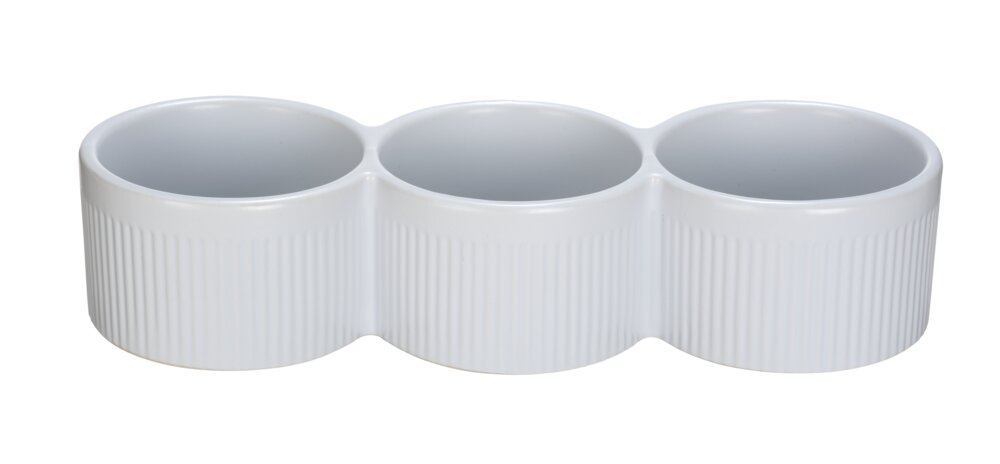 Bol à trempette Mod. Refia, blanc, céramique, 3x150ml, 27x9,5x6 cm  avec des cannelures délicates