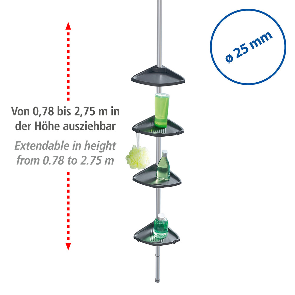 Teleskop Duschecke Compact Silber  mit 4 Ablagen