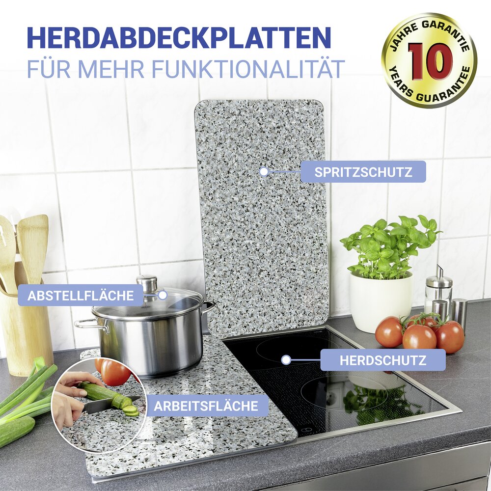 Plaque de Recouvrement Universelle Mod. Granit, set de 2  pour tous les types de cuisinières