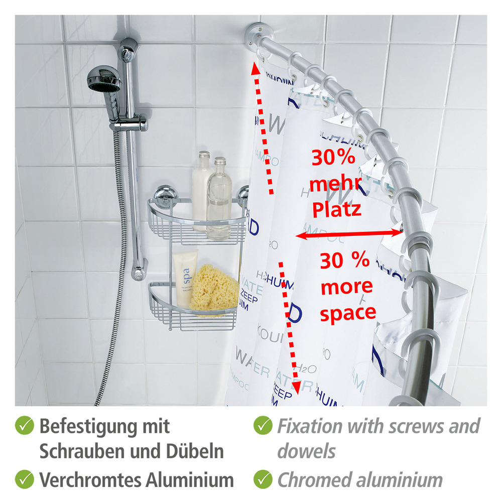 Teleskop-Badewannenstange bogenförmig Chrom  110 - 200 cm