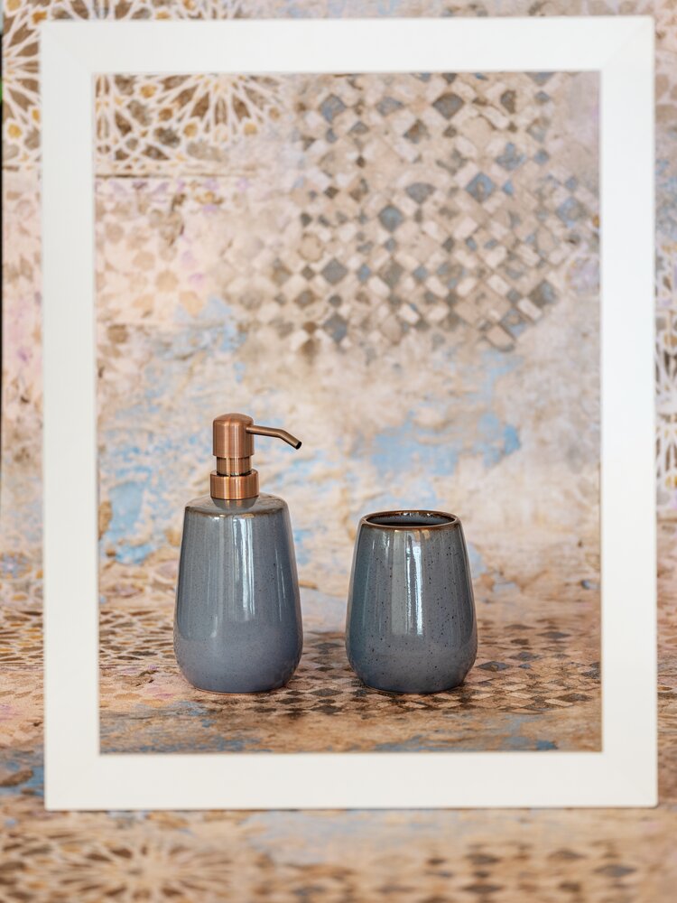 Bad-Acc. Set Mod. Sirmione, grau, Keramik, 2-teilig  mit kupfer Akzenten