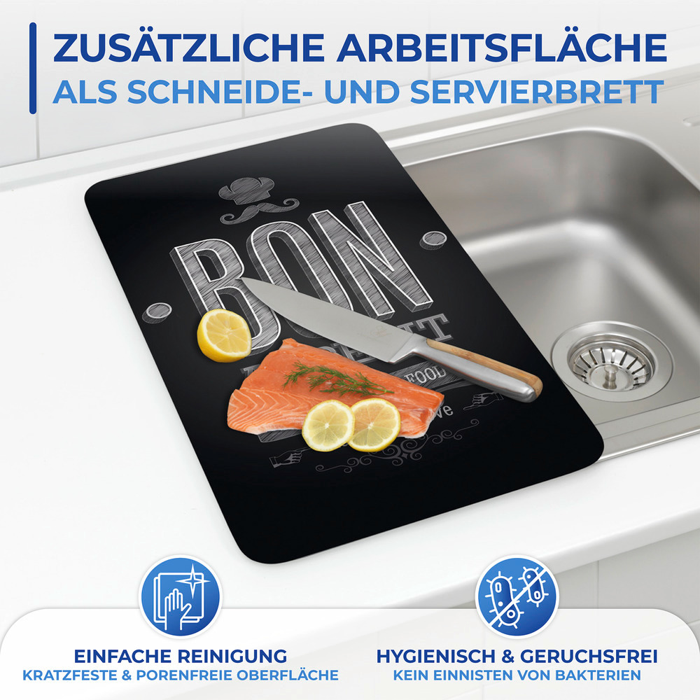 Glasabdeckplatte Universal Mod. Bon Appetit, 2er Set  aus schlagfestem Sicherheitsglas