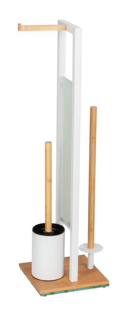 Garniture WC sur pied Mod. Rivalta, bambou/blanc, verre, 18x70x23 cm  avec porte-rouleau de rechange