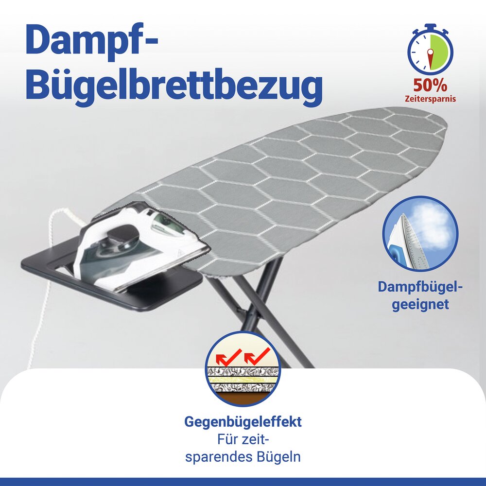 Bügelbrettbezug Mod. Alu-Comfort S/M  passend bis 125 x 45 cm, bis zu 50 % Zeitersparnis