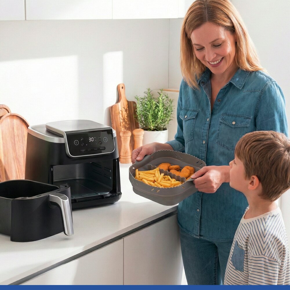 Silikonform für Heißluftfritteusen Mod. Nara, 2er Set, eckig  hitzebeständig bis 230 °C, spülmaschinengeeignet