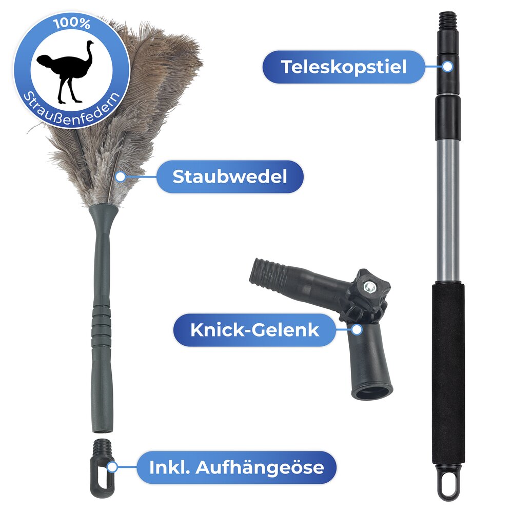 Straußenfeder Staubwedel inkl. Stiel  knickbar