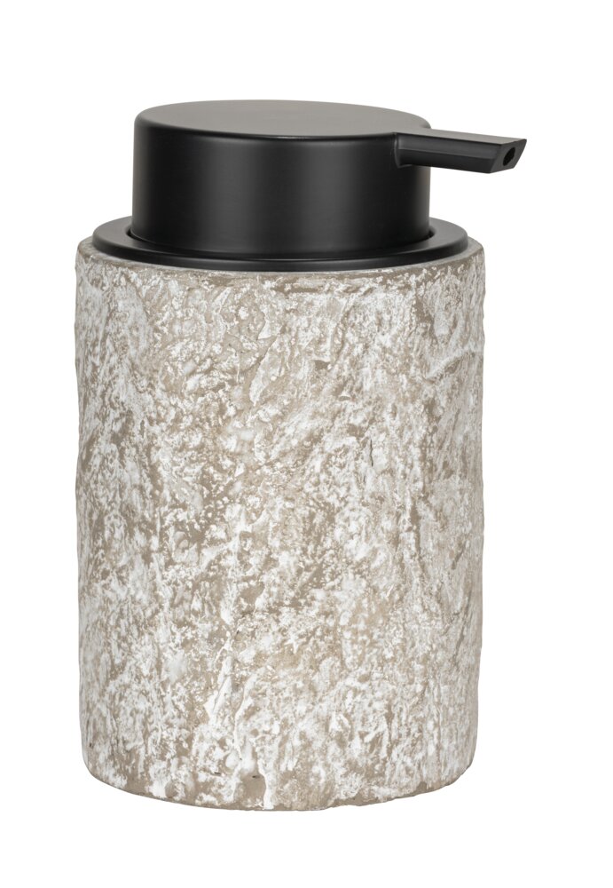 Seifenspender Mod. Albacete, grau/schwarz, Zement/Kunststoff, 0.3l, 8x13x9 cm  freistehend, modernes Design