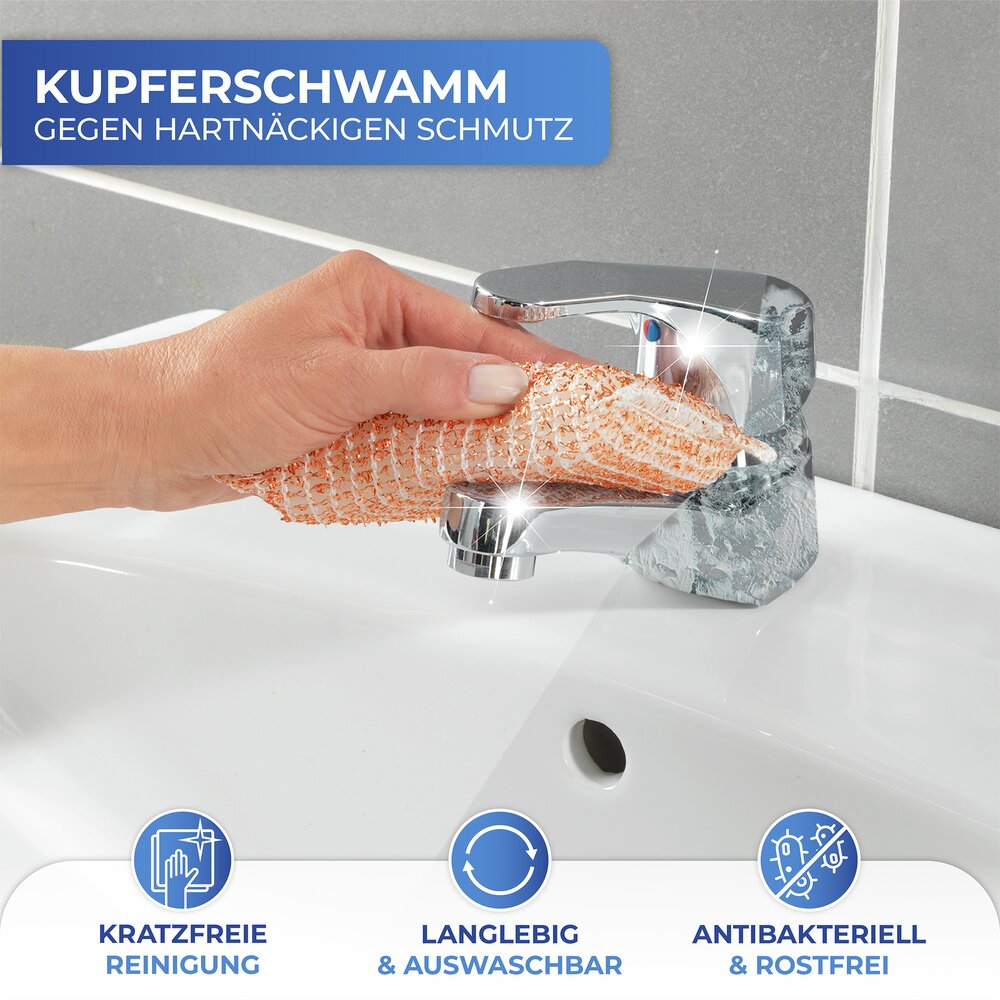 Kupferschwamm 6er Set  entfernt schonend hartnäckigen Schmutz