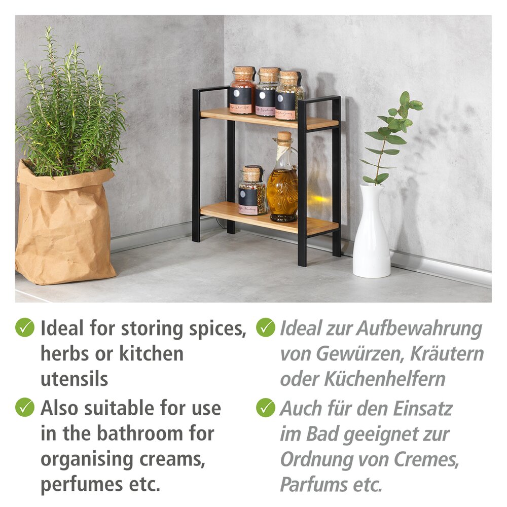 Petite étagère cuisine Lou   Cadre en métal, planches d'étagères en bambou