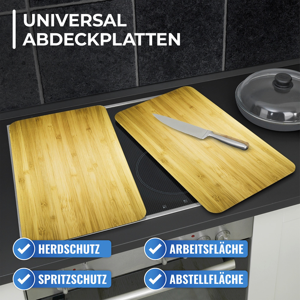 Glasabdeckplatte Universal Mod. Holz-Optik, 2er Set  für alle Herdarten