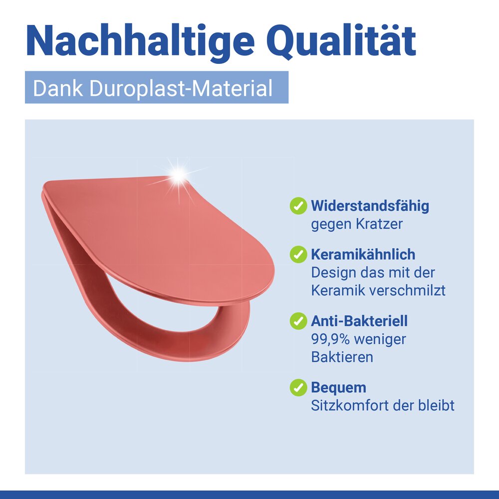 Abattant de WC Mod. Galati rouge corail mat  couvercle de WC en forme de D avec frein de chute